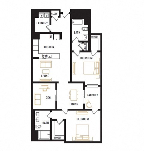 Floor plan for 2 beds, 2 baths, 1470 sqft